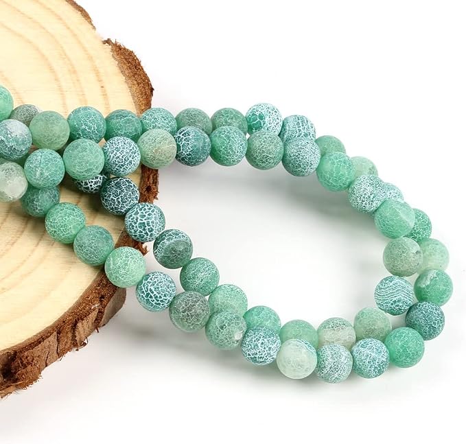 48pcs Natural Matte Green Oxidized Gemstone Beads,8mm Frosted Round Loose Stone - Image 7