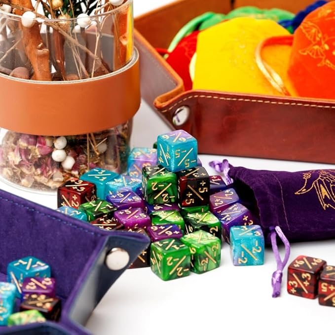 Magic The Gathering Counter Dice Set 48 Pcs D6 MTG Dice Life Counters Tokens Dice for Magic Card Game Accessories with 6 Pcs Drawstring Bags and Dice Tray (Color)