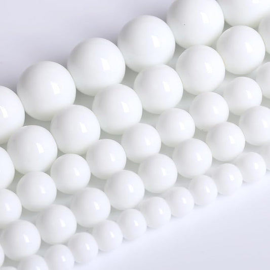 8MM Natural Stone White Porcelain Agate Beads Round Loose Stone Beads for Jewelry and Bracelets Making 90pcs 2 Strands 32"