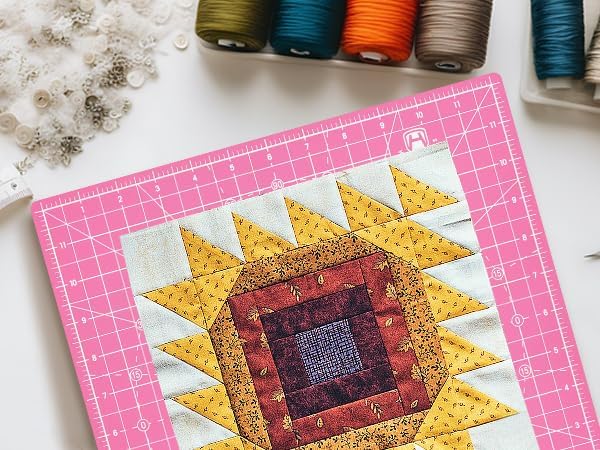 Headley Tools 12"x12" Rotating Cutting Mat, Self Healing Mat with 360-Degree Rotation & Anti-Slip Base, Sewing Board Cutting Mat Perfect for Fabric Quilting Leather Hobby Project,Pink