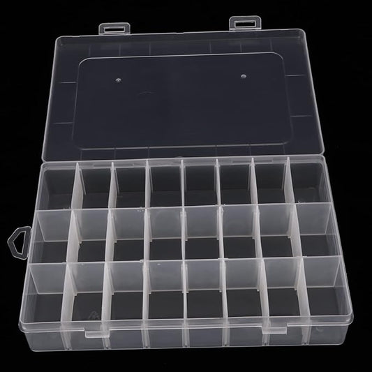2 Pack 24 Grids Plastic Organizer Box Container Craft Storage Box with Adjustable Dividers for Beads Jewelry Fishing Tackles, Clear