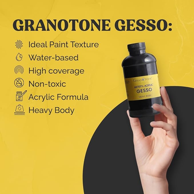 GRANOTONE Acrylic Gesso Water Base | Matte Finish | Interior/Exterior Use | Long Lasting For Acrylic Painting | Non-Toxic Universal Gesso Finish Primer, Black