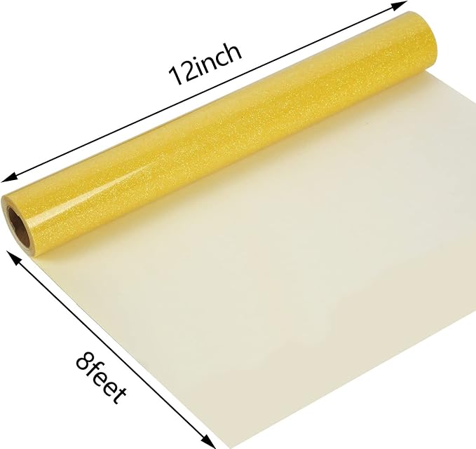guangyintong Glow Glitter Gold Heat Transfer Vinyl HTV Rolls, 12" x 8ft Iron on Vinyl for T-Shirts, Glitter HTV Vinyl for All Cutter Machines Easy to Cut & Weed for DIY Design