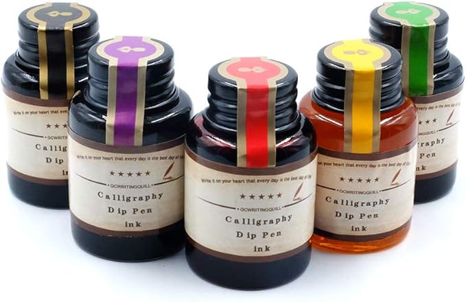 GC QUILL MU-02 Calligraphy Pen Set, Glass Dip Pen and Handcrafted Wooden Dip Pen Gift Set with 5 Colors Calligraphy Ink 6 Nibs, Calligraphy Set for Beginners