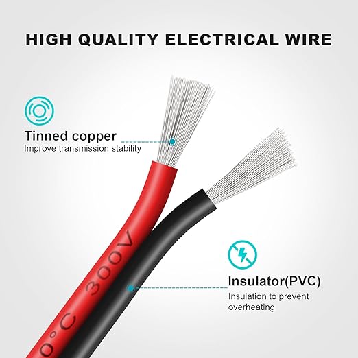 18 Gauge 2 Conductor PVC Tinned Copper Electrical Wires, 32.8FT/10M Red and Black Double Parallel Wire,0.82mm²,for DIY Projects, Home Electrical, Power Wiring,Car Speaker Wires, LED Wires.