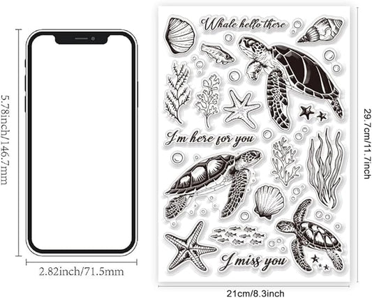 11.7 x 8.3 inch Sea Turtle Clear Stamps for Card Making Marine Organism Rubber Stamps Background Stamps for Card Making Holiday DIY Handmade Decoration Scrapbooking journaling Stamps