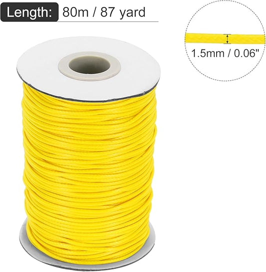 MECCANIXITY Waxed Cord 1.5mm Waxed Thread 87 Yard Wax String Leather Cord for Bracelet Making, Necklaces, Beading, Jewelry Making and DIY Crafts(Golden Yellow)