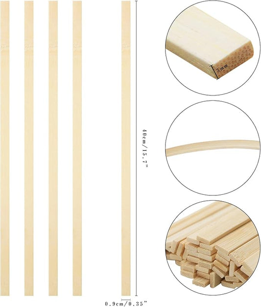 100pcs 15.7x0.35 Inch Strong Natural Bamboo Sticks, Wooden Craft Sticks, Extra Long Sticks, Wood Strips for Craft Projects