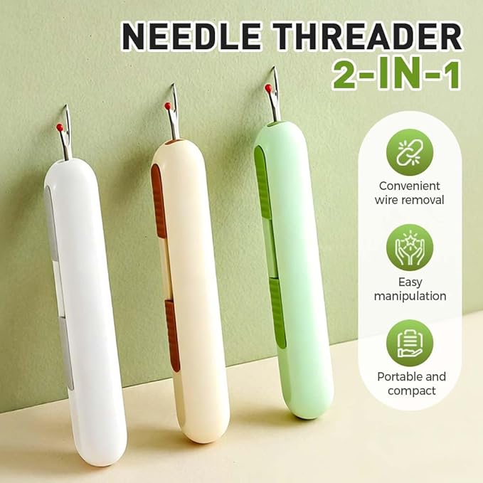 2 in 1 Needle Threader Seam Ripper, Upgraded Sewing Kit Tool for Needle Threading and Seam Removal, Quilting Stitching Supplies for Elderly and Sewing Enthusiasts (3 PCS)
