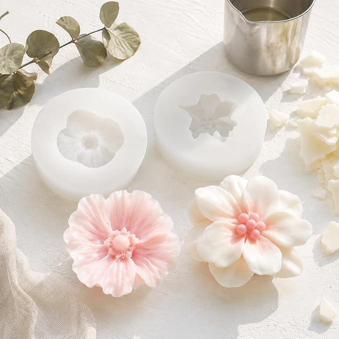 2 Pack 3D Flower Silicone Candle Molds Camellia Poppy - Image 9