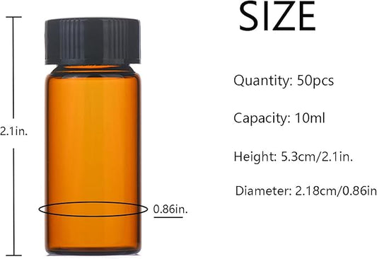 10ml Amber Small Glass Vials 50pcs with Screw Caps(50pcs)