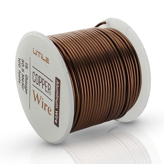 UTILE Bonsai Wire - Armature Aluminum Wire 100 ft 15 Gauge 1.8 mm Bonsai Training Wire, Tree Kit, Plant, Sculpting, Clay, Crafts, Bendable, Gardening, Beading and Jewelry Making (Copper)