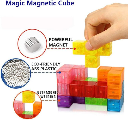 2-Pack Wtohobby Magnetic Soma Cube Block- Children's Educational Toys Magnetic Tiles for Kids Stress Relief Toy Puzzle Cubes to Develops Intelligence, Ideal for Birthday Gifts (Crystal, 2 Pack)