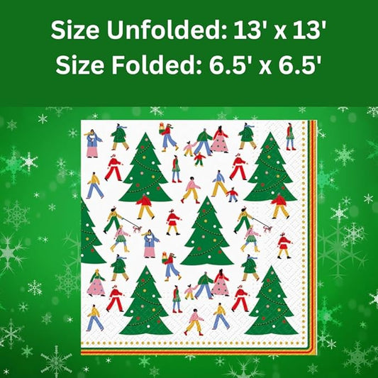 20-ct 13x13 Christmas Paper Decoupage Napkins, 3-Ply Servilletas Tissue Napkin for Dinner and Parties, Disposable Napkins (Christmas Hustle)