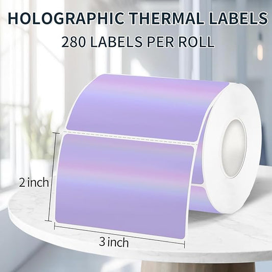 2" x 3" Holographic Thermal Label Stickers Purple,Printable Rainbow Glitter Thermal Printer Sticker Labels for Gift Wrapping, Self-Adhesive Name Price Tag DIY Custom Logo Design (280 pcs)