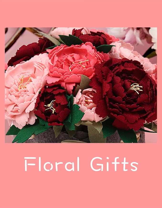 BAZIMA DIY Felt Flower Art Craft Kit, DIY Felt Peony Pot Bonsai Kit,18 Peonies,Floral Gifts