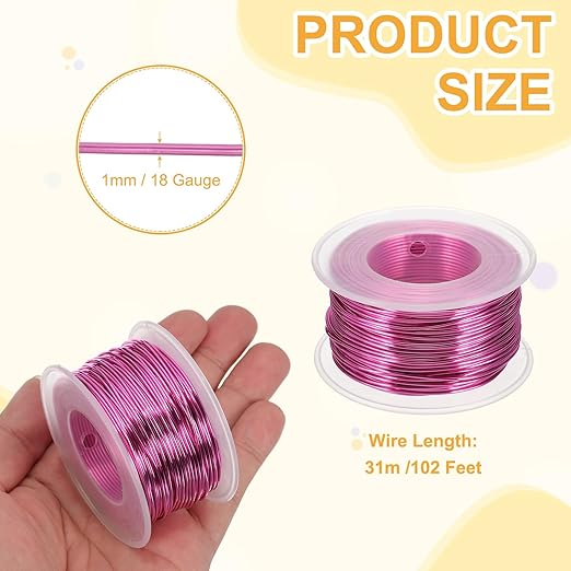 uxcell 18 Gauge / 1mm Anodized Aluminum Wire for Jewelry Craft Making, 102 Feet Bendable Flexible Wire for DIY Home Decor Gardening Sculpture, Rose Red