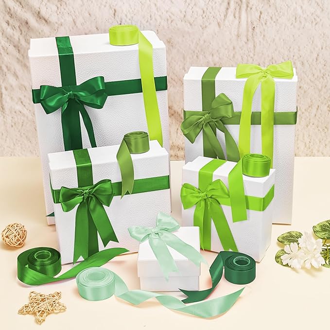 1-1/2 Inch Green Satin Ribbons for Crafts, 6 Rolls Single-Faced Green Assorted Ribbons for Gift Wrapping Flower Bouquet Wedding Invitations Bridal Shower Hair Bows Garland Party Decor