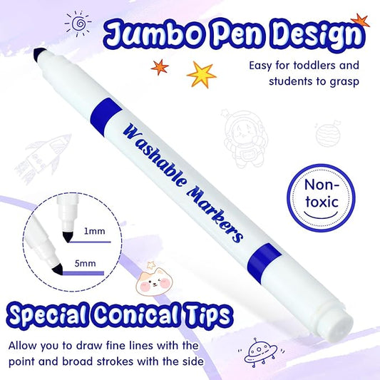 18 Pcs Line Washable Markers Bulk Blue Fine Tip Markers Set Coloring Thin Tip Drawing Washable Pen for Kids Art School Classroom Back to School Gender Reveal Party Supplies, Ages 6+