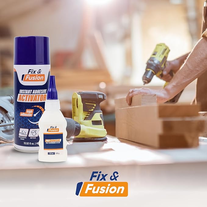 FIX & FUSION Activator Spray (13.5 Fl Oz), Instant Cure Accelerator for Cyanoacrylate (CA) Super Glue for Wood, Plastic, Rubber, Granite, and DIY & Professional, Accelerates Bonding Strength, (2 Pack)