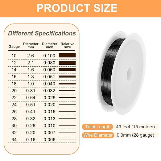 HARFINGTON 49ft Jewelry Wire, 28 Gauge (0.3mm) Brass Craft Soft Metal Tarnish Resistant Copper Beading Wire for Jewelry Making Supplies Crafting, Black