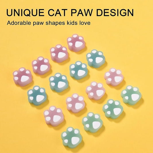 HILAZA 54Pcs Cat Paw Erasers for Kids, Fluorescent erasers, Kawaii Jelly Pencil Erasers Bulk for Office Supplies Classroom Rewards Party Favors