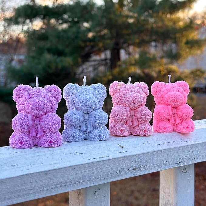 2PCS Rose Bear Silicone Mold,3D Teddy Bear Candle Making Molds,Silicone Epoxy Resin Mould,Ornament for DIY Wax Candle Art Craft Cake Chocolate Home Decor Valentine Gifts Birthday Gift(MINI)