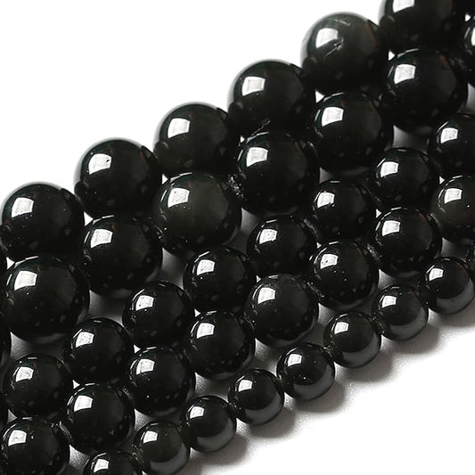 6MM 120pcs Natural Black Obsidian Stone Energy Healing Beads Round Loose Beads for Jewelry Making Bracelet 2 Strands 32"