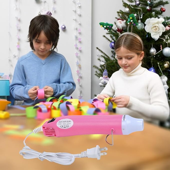 Heat Gun for Crafting, 110V 300W Handed Hot Air Gun, 3.28FT Ultra-Long Cable Portable Heat Gun with Stand and Power Cord for Shrinking Wrapping PVC, DIY Embossing and Drying Paint (Pink)