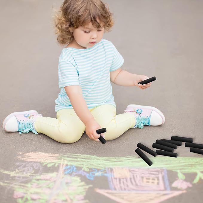 25 Pcs Sidewalk Chalks for Kids Non Toxic Jumbo Chalk for Party Gift Outdoor Art Classroom Play Painting (Black)