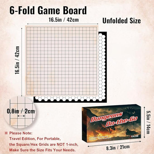 Foldable DND Battle Map Set – Reusable Dry Erase RPG Board with Double-Sided Square & Hex Grids, Tokens & Markers – Travel Starter Kits for D&D, Pathfinder and TTRPGs