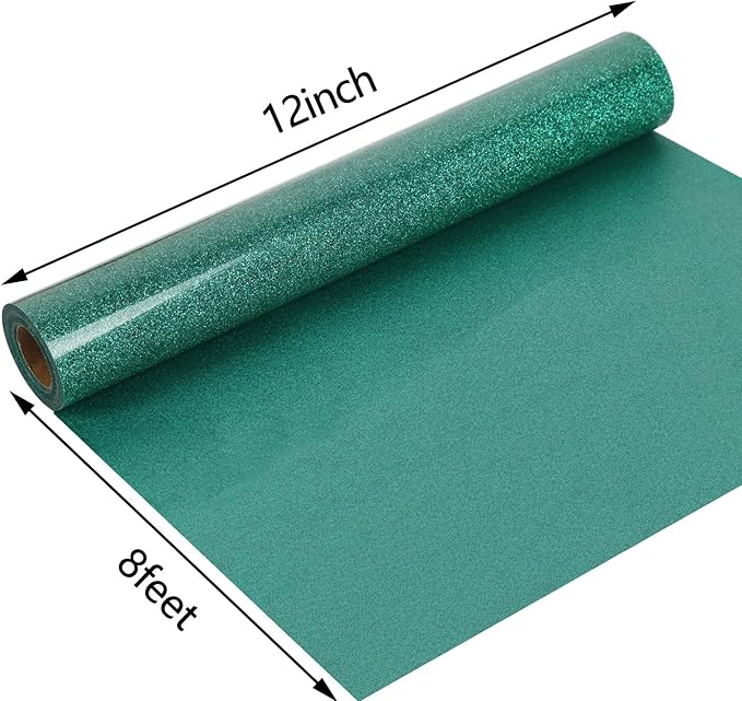 guangyintong HTV Glitter Green Roll, 12''x8ft Iron on Vinyl for T-Shirts, Easy to Cut & Weed for Heat Vinyl Design