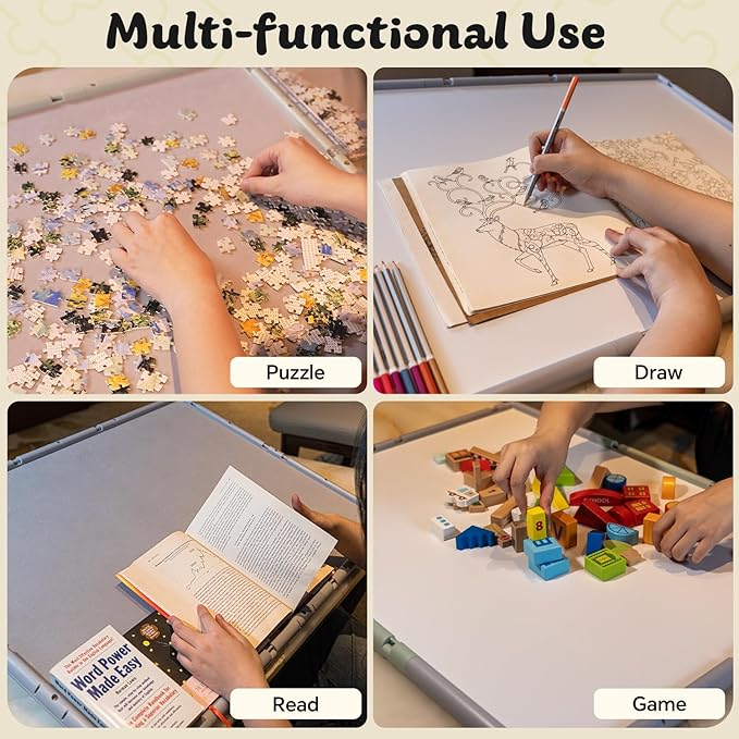 1000 Pieces Puzzle Board 3-in-1 Double-Sided & Rotating & Tilting, Plastic Puzzle Table with Sorting Boxes and PVC Cover, Portable Lazy Susan Jigsaw Puzzle Board for Adults, Gray Green