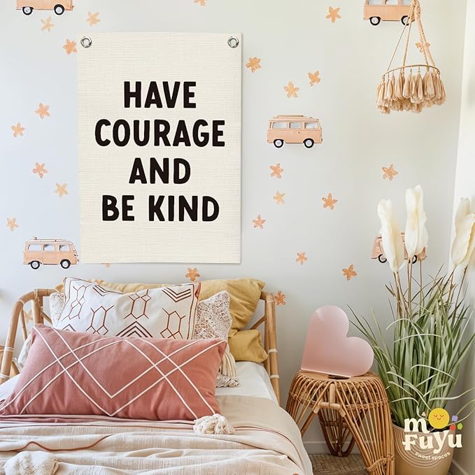 Inspirational Wall Decor Have Courage and Be Kind Positive Motivational Linen Canvas Banner Wall Hanging Flag for Classroom Kids Room Nursery Bedroom Decor Playroom 18x25 Inch