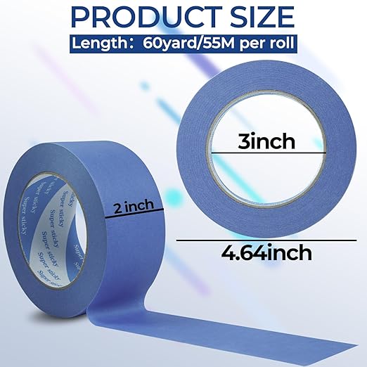 10 Rolls Blue Painters Tape 2 Inch, Bulk Masking Master Tape 60 Yards, Wall Masking Tape No Residue, Multi-Surface Painter's Tape for Wall Painting Edge Treatment DIY Crafts,600 Yards Totally