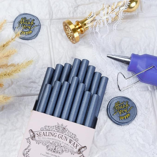 16 PCS Hot Glue Wax Sticks in Steel Blue Color for Mini Glue Gun, Make Wax Seals for Wedding Invitations Thanks Card Envelopes Gift Wrapping