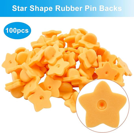 100 Pack Star Shape Rubber Pin Backs, Lapel Pin Backing Locking Pin Keepers, Brooch Holder for Uniform Badge Hat Tie(Orange)