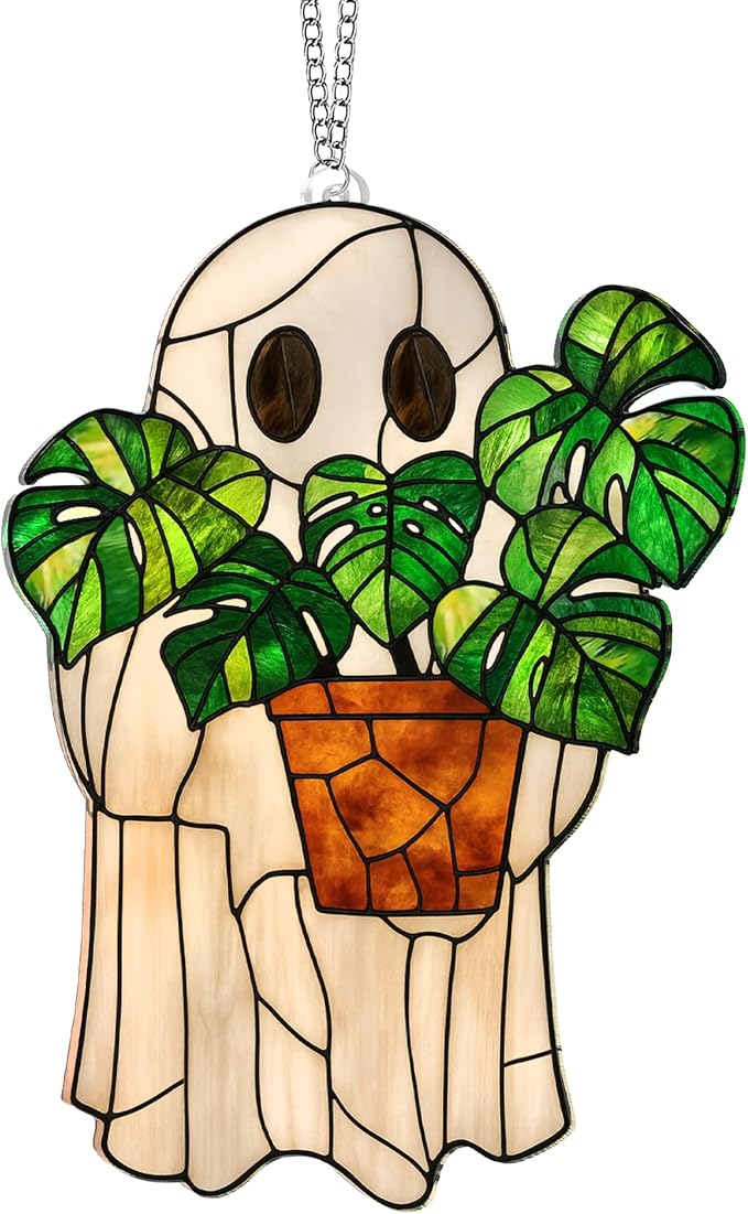 Halloween Faux Stained Glass Ghost Ornaments Acrylic, Halloween Decor Cute - Image 9