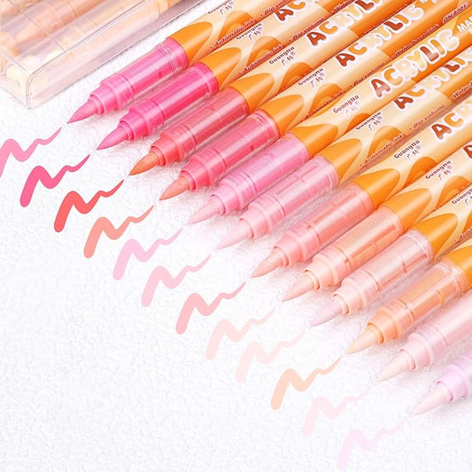 Guangna Acrylic Paint Markers 12 Colors, Skin Tone Series Set with Soft Brush Tip Water Based, Fine Tip Markers for Wood, Canvas, Rock Painting, Glass, Diy Crafts, Fabric Paint