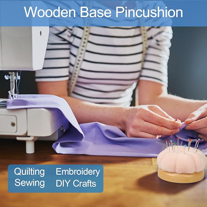 Hilltian Magnetic Pin Cushion Wrist with Pin Cushion for Sewing, Magnetic Pin Holder Wristband, Wooden Base Sewing Pincushion for Sewing Quilting