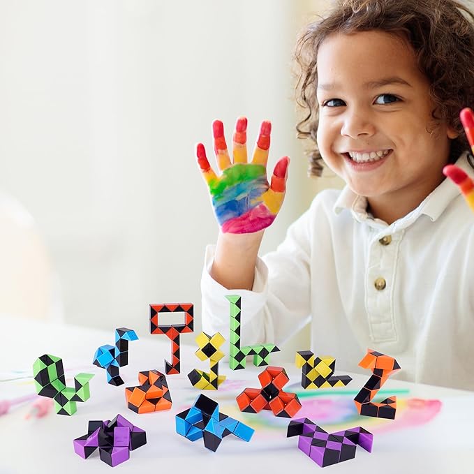 Ganowo 18 Pack Fidget Snake Cube Mini Twist Puzzle for Kids Stocking Stuffer, Birthday Party Favors, Goodie Bags Fillers, Classroom Rewards, Black