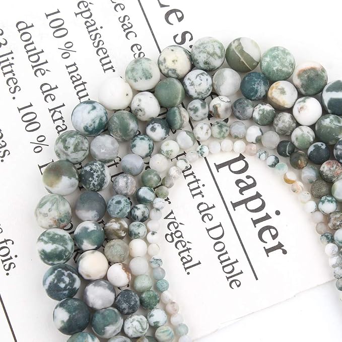 36pcs Natural Matte Tree Agate Gemstone Beads,10mm Frosted Round Loose Stone - Image 7
