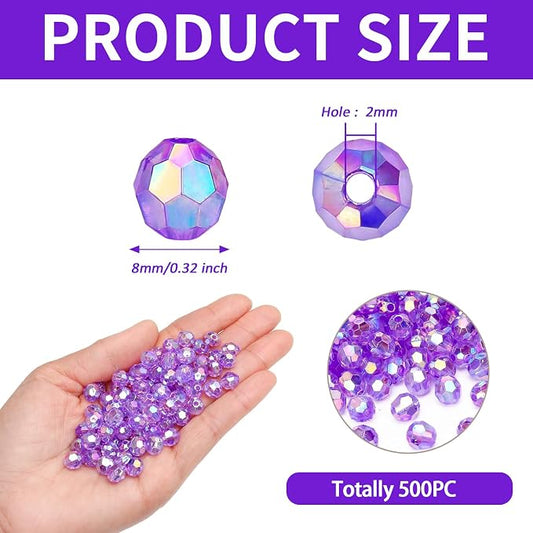 BONNY BOXX 500pcs 8mm Acrylic Faceted Round Crystal Beads Transparent Purple AB - Image 2