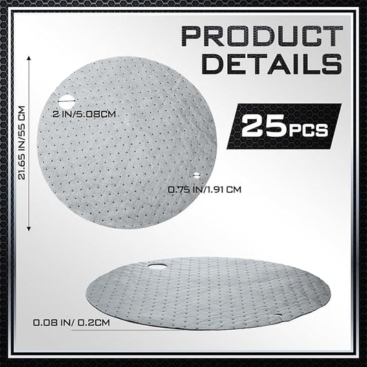 Frienda 25 Pcs Drum Top Absorbent Pads for 55 Gallon Drums Barrel Oil Absorbent Pads Mat 22 Inch Diameter Lid Oil Mat with Bungs 0.75 Inch Diameter and 2 Inch Diameter, Gray