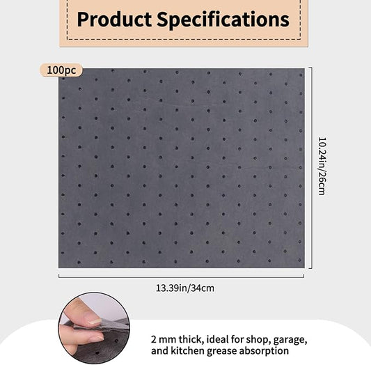 100 Pcs Oil Absorbent Pads - 10"x13" Oil Spill Mats for Garage, Workshop & Auto Repair, Reusable, Fast Cleanup for Oil, Grease & Coolant (Grey, Boxed)
