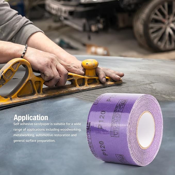100 Grit PSA Purple Film Ceramic Sandpaper Roll, 2-3/4" Wide Continuous 10 Yard Longboard Sanding Roll Wet Dry Sanding Blocks Self Adhesive Sticky Back Sanding Sheets for Woodworking Automotive