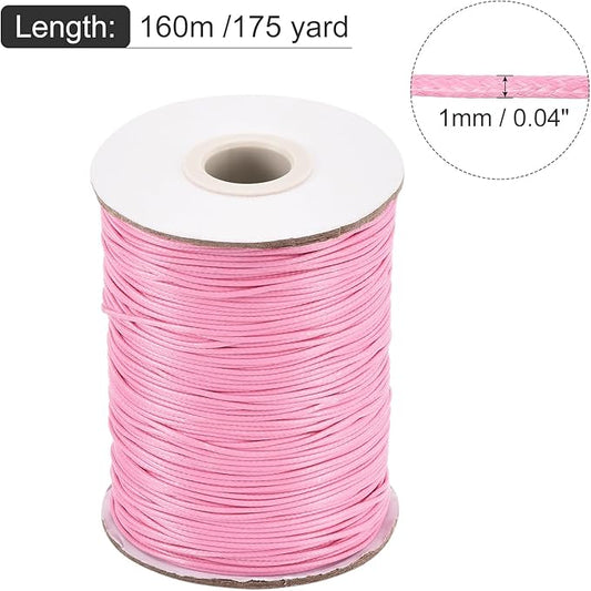 MECCANIXITY Waxed Cord 1mm Waxed Polyester Cord 175 Yard Wax String for Bracelet Making,Necklaces, Beading,Jewelry Making and DIY Crafts(Pink)