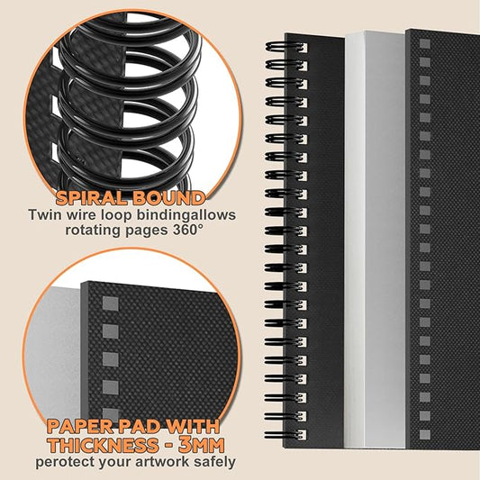 2PACK 5.5x8.5 and 1Pack 9 x 11 inches Hardcover Sketch Book,3 Pack 80-Sheets (68lb/100gsm),Double-Sided Hardbound Sketchbook, Spiral Bound,Acid Free Painting Art Paper for Kids and Adults