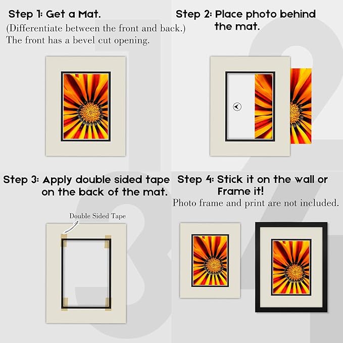 Golden State Art, 11x14 Double Mats for 8x10 - for Photos, Pictures, Frames - Acid-Free, 5 Pack, Light Gray Over Black