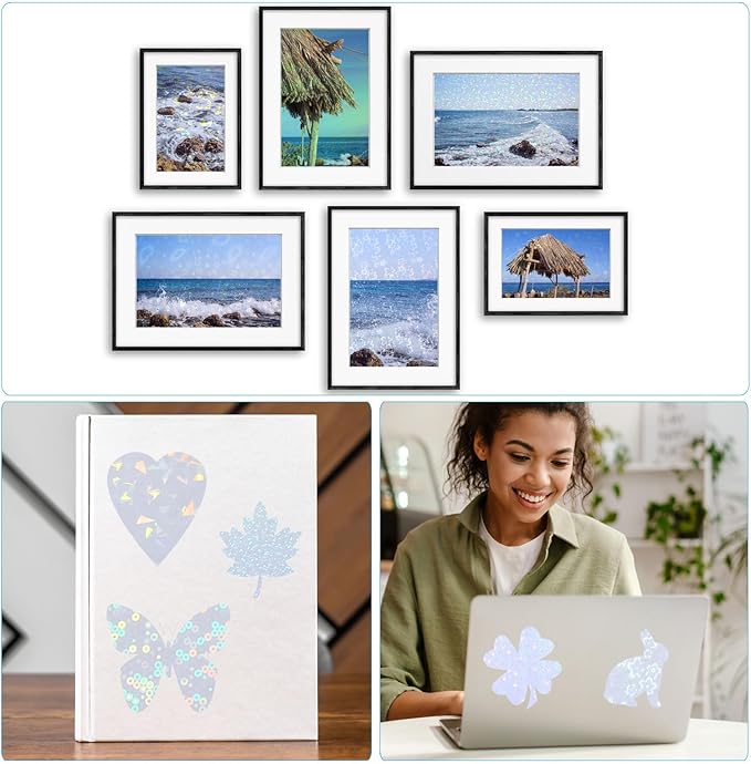 PATIKIL 11.7x8.3" Holographic Sticker Paper, 10Sheets A4 Polypropylene Self-adhesive Transparent Waterproof Laminate Overlay Film for Photo Cards Scrapbook Decorations, Little Snowflake